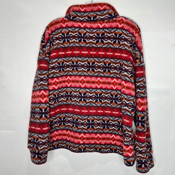 American Eagle Woman’s Top Sm 1/4 Zip Fleece Pullover Red Black Fair Isle Pocket - Picture 2 of 10